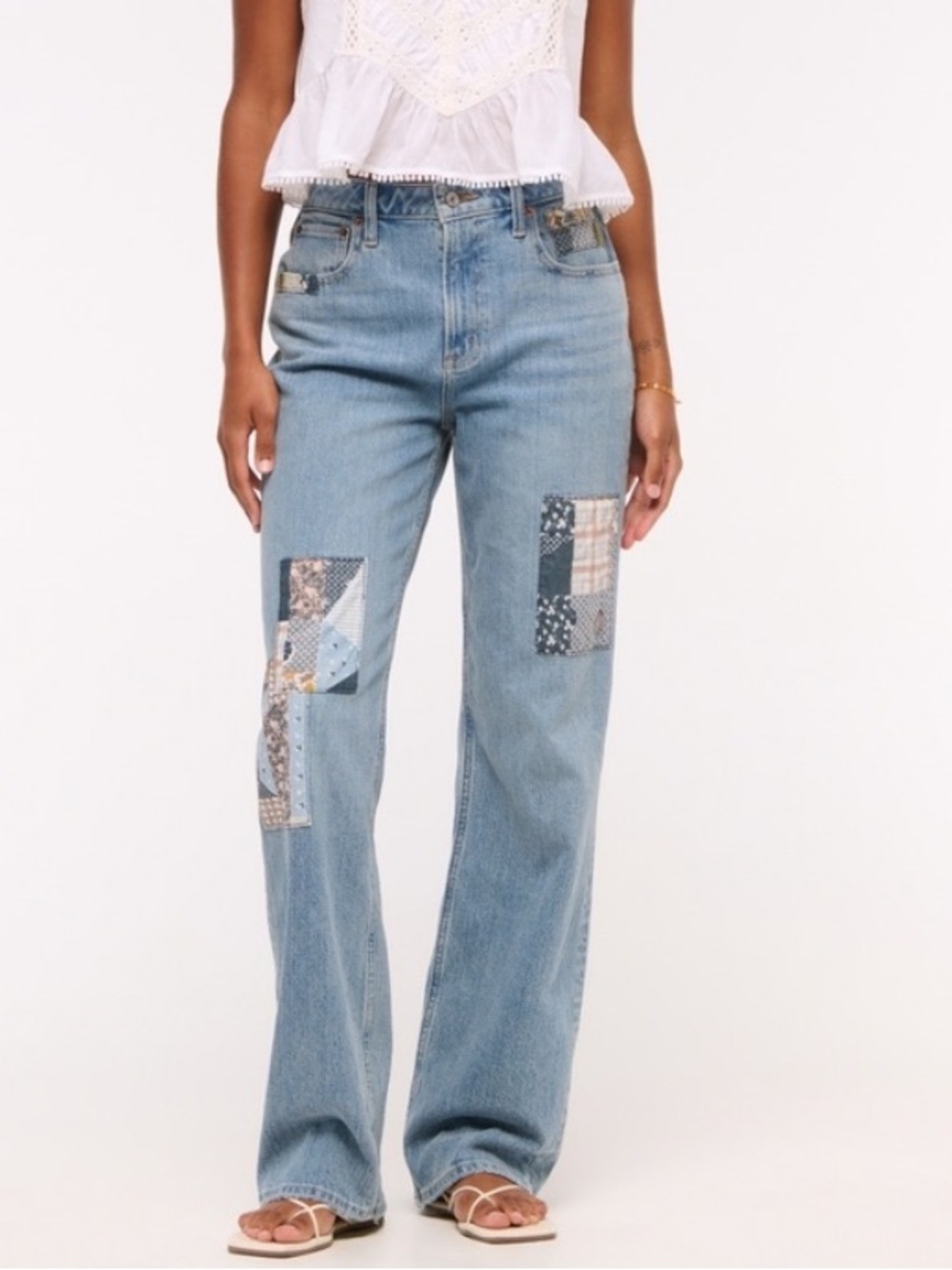NWT Abercrombie & Fitch 90s Relaxed Curve Love High Rise Patchwork Jeans Size 25